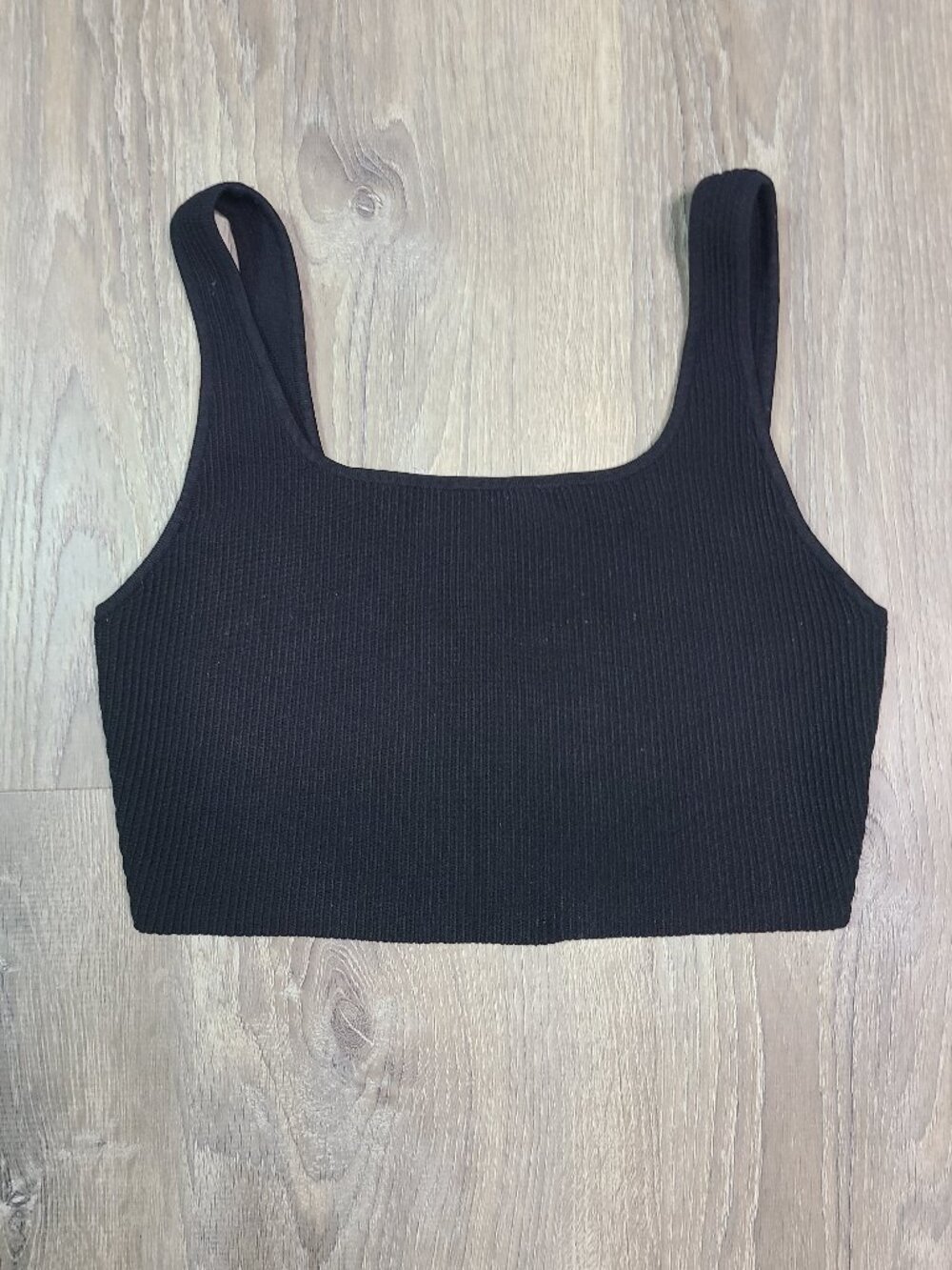 Aritzia Babaton Black Sculpt Knit Ribbed Square Neck Crop Tank Top Size Large L